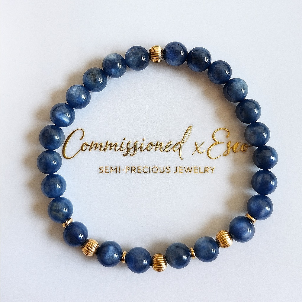 Kyanite & 14k Yellow Gold Corrugated Bracelet